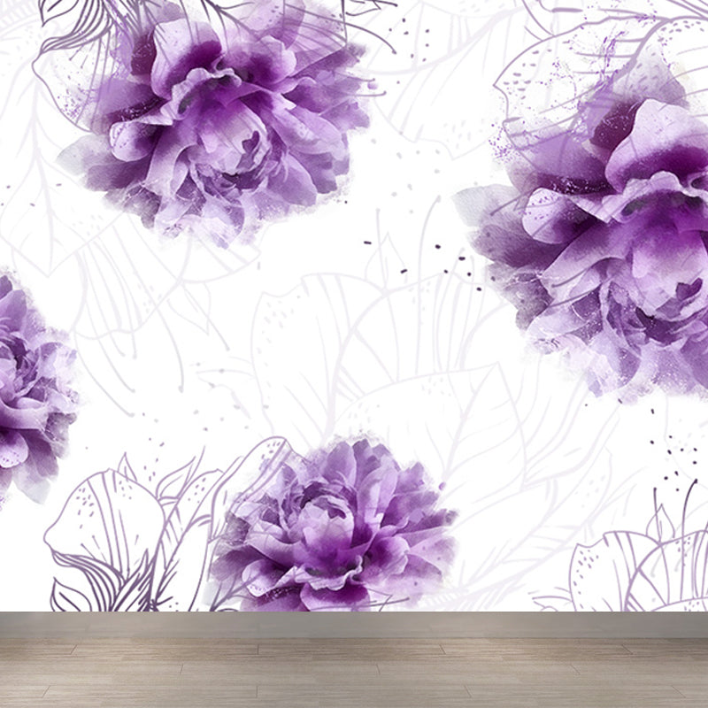 Whole Flower Mural Wallpaper Moisture Resistant Contemporary  Bedroom Wall Decor