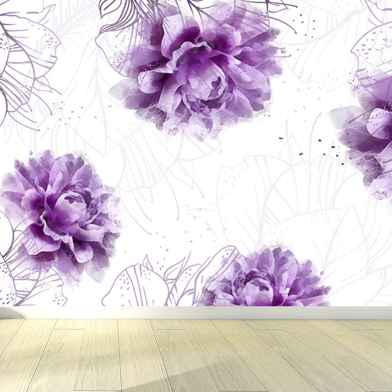 Whole Flower Mural Wallpaper Moisture Resistant Contemporary  Bedroom Wall Decor