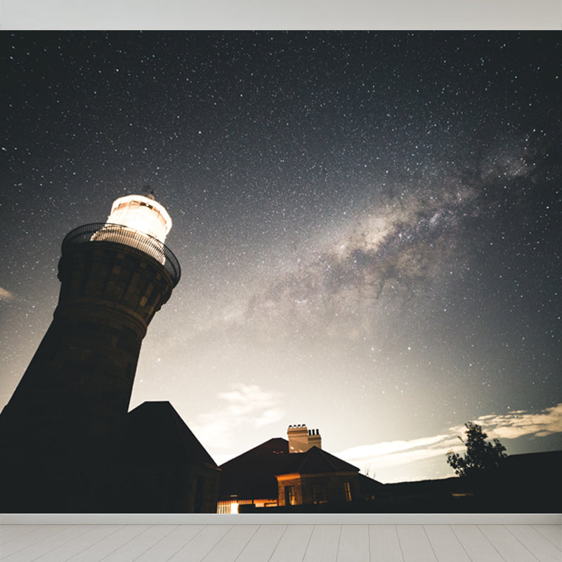 Novelty Beacon at Night Mural Decal for Dining Room, Gray, Custom Size Available