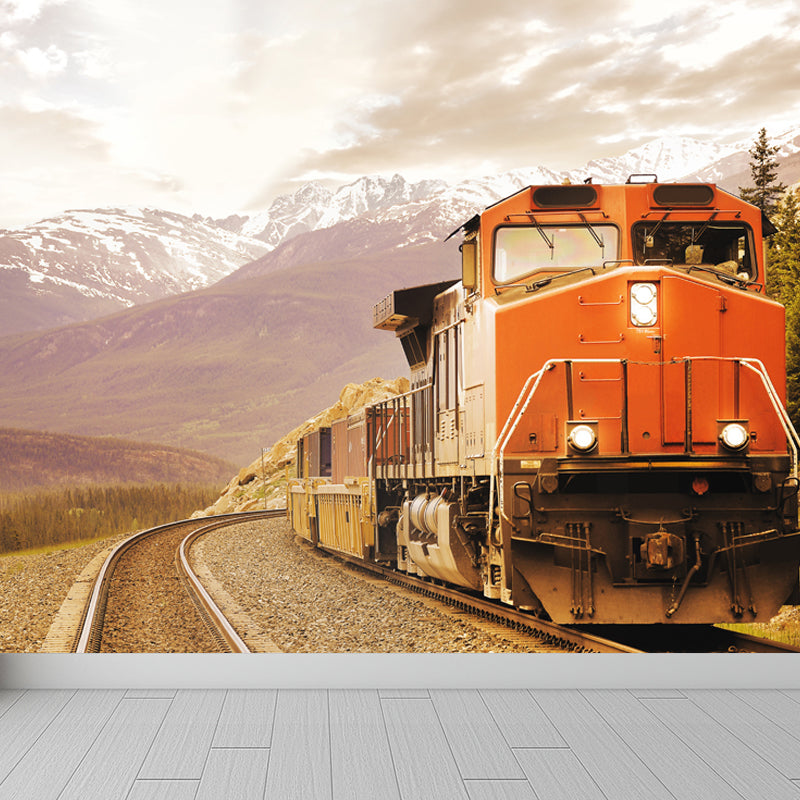 Giant Industrial Mural Wallpaper in Pastel Color Railroad Train Wall Art, Custom
