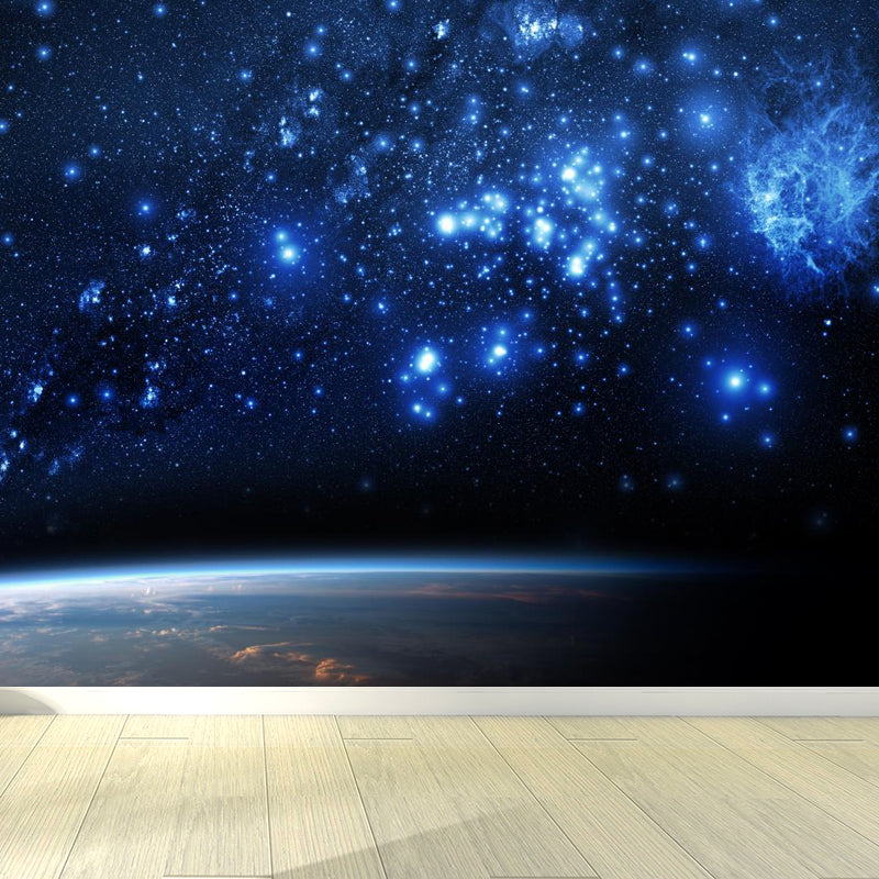 Giant Modern Mural Decal in Blue Night Sky Constellations Wall Covering, Customised