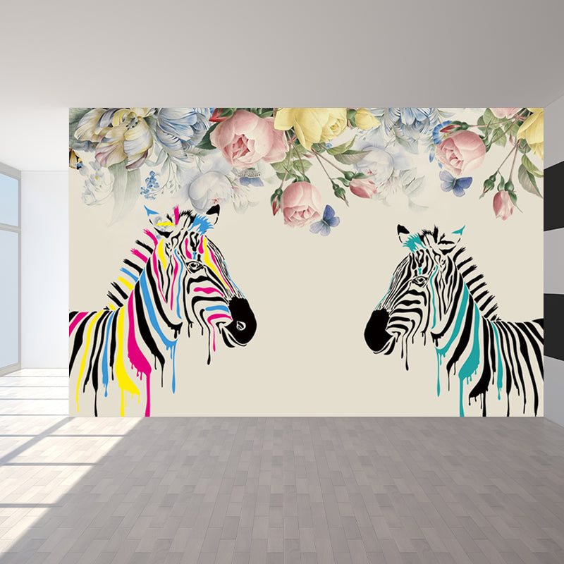 Modern Zebra Printed Mural Soft Color Living Room Wall Art, Custom Size Available