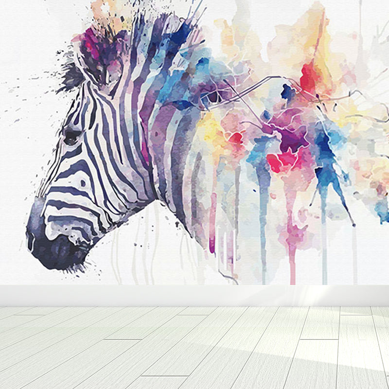 Modern Zebra Printed Mural Soft Color Living Room Wall Art, Custom Size Available