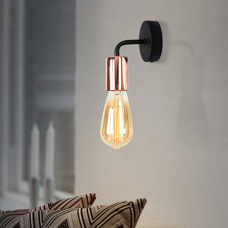 Brass/Copper Open Bulb Sconce Light with Curved Arm Industrial Style Metal 1 Light Bedside Wall Lighting