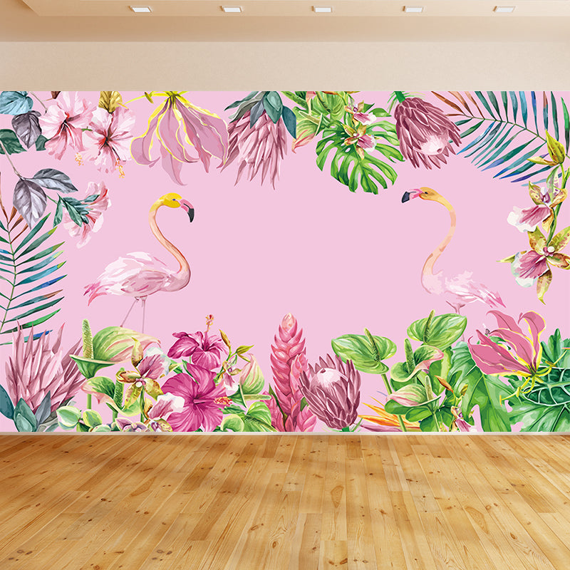 Greater Flamingo Wall Mural Contemporary Non-Woven Wall Covering in Pastel Color