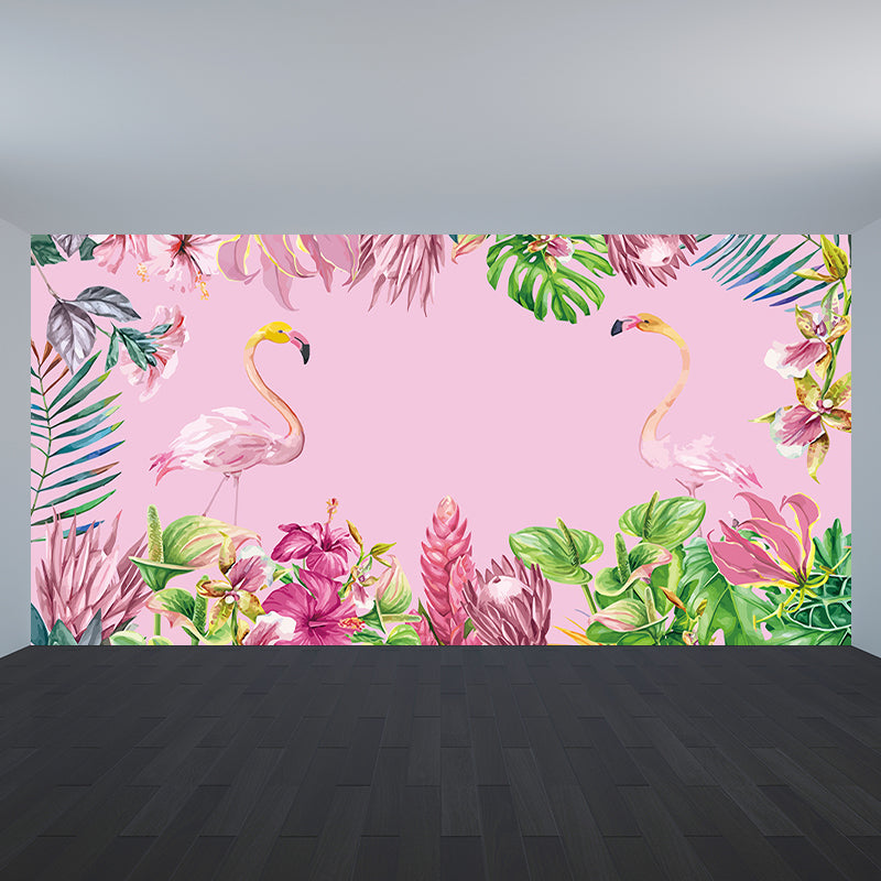 Greater Flamingo Wall Mural Contemporary Non-Woven Wall Covering in Pastel Color