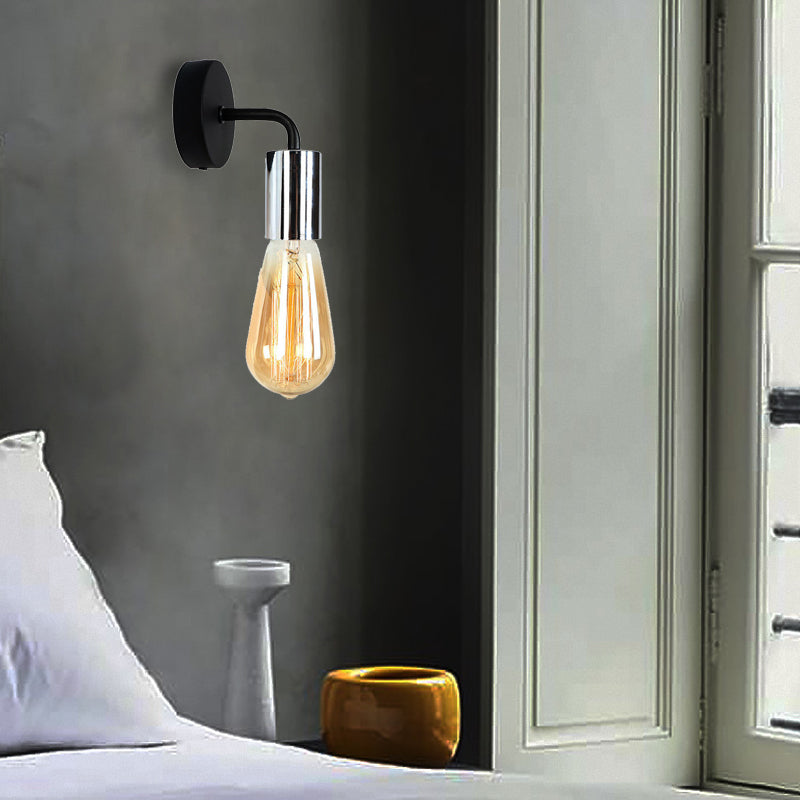Brass/Copper Open Bulb Sconce Light with Curved Arm Industrial Style Metal 1 Light Bedside Wall Lighting