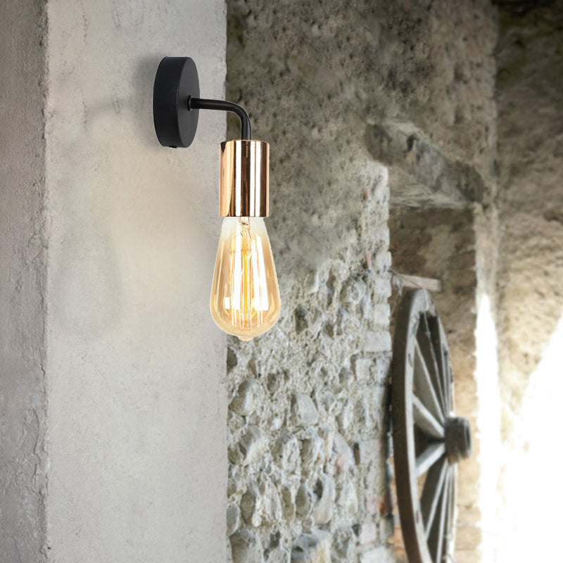 Brass/Copper Open Bulb Sconce Light with Curved Arm Industrial Style Metal 1 Light Bedside Wall Lighting