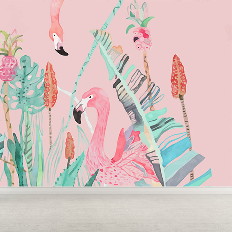 Standing Field Flamingos Mural Wallpaper Modern Non-Woven Material Wall Covering