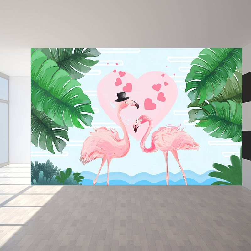Standing Field Flamingos Mural Wallpaper Modern Non-Woven Material Wall Covering