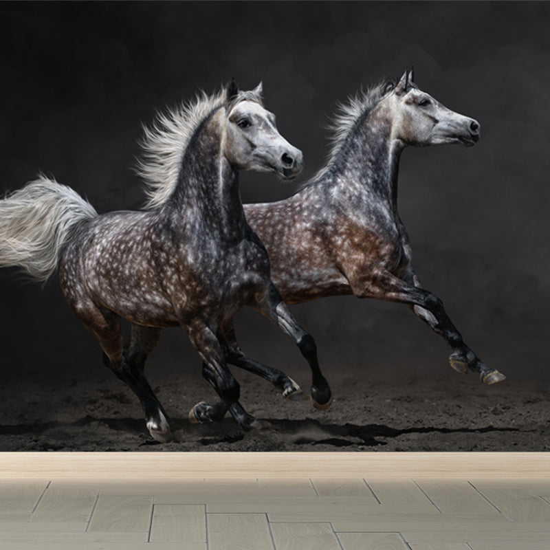 Full Size Photography Modern Mural Wallpaper with Running Steed Printed in Black