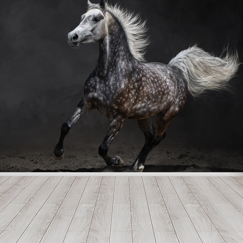 Full Size Photography Modern Mural Wallpaper with Running Steed Printed in Black