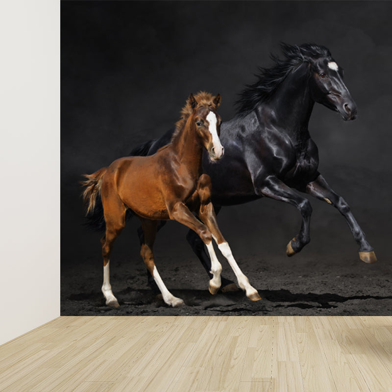 Full Size Photography Modern Mural Wallpaper with Running Steed Printed in Black