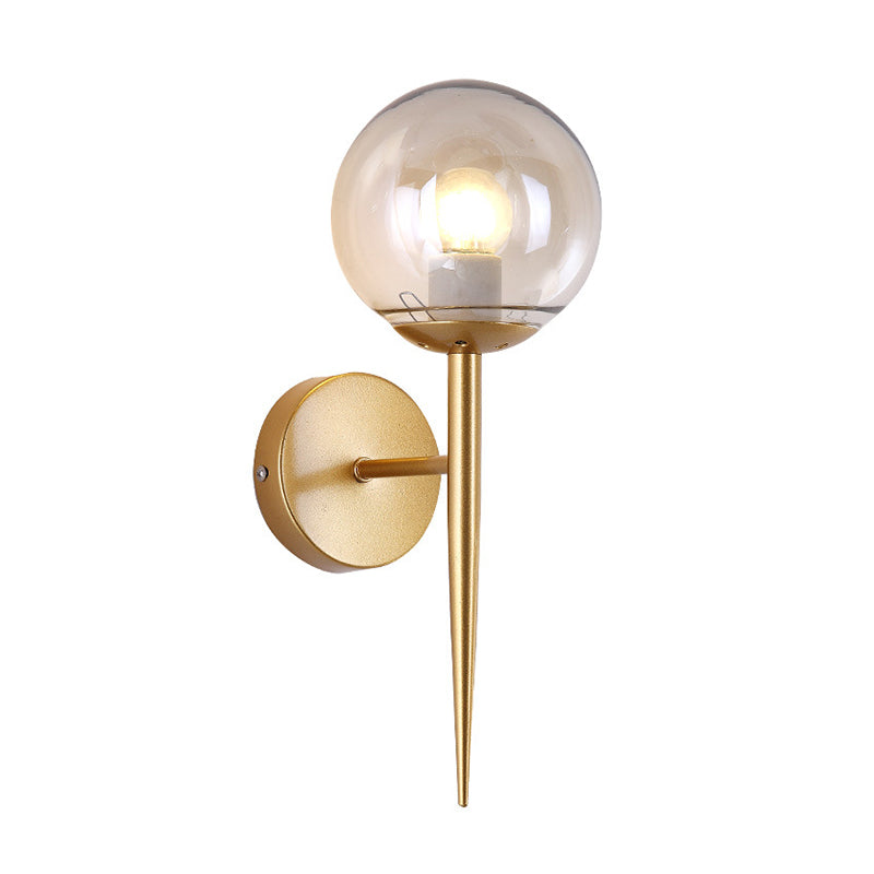 Clear Glass Globe Wall Sconce Modern 1 Light Living Room Lighting Fixture in Gold