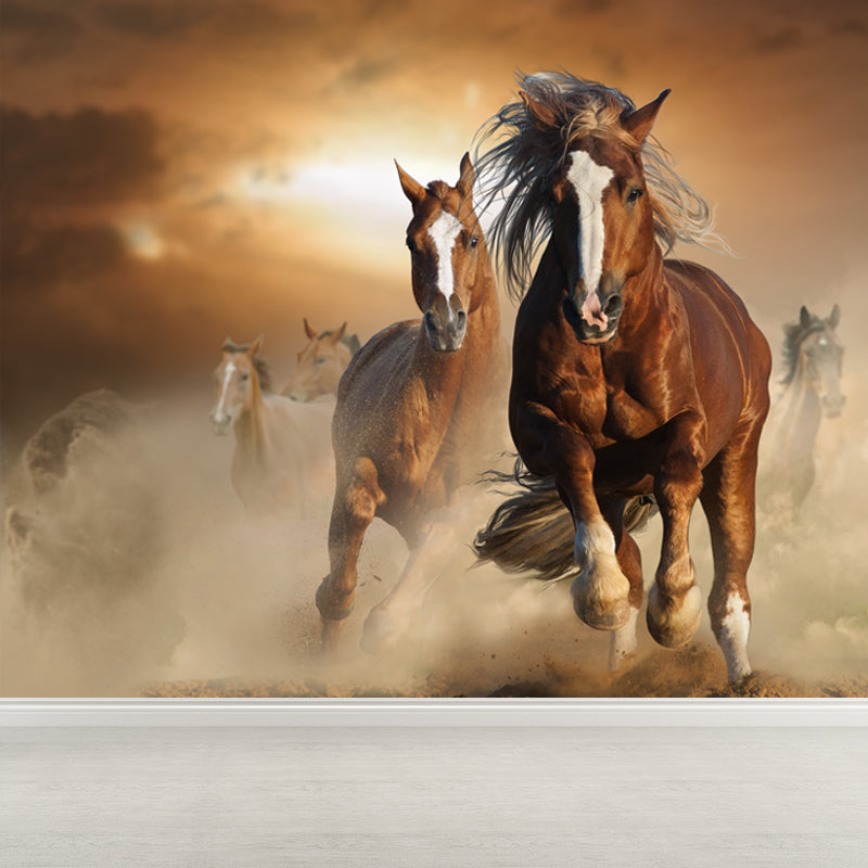 Large Tall Horse Mural Decal Contemporary Tameable Animals Wall Covering in Brown