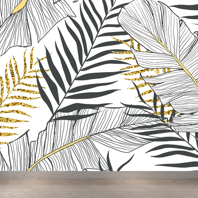 Leaves Print Wall Mural Tropical Washable Living Room Wall Covering, Personalize