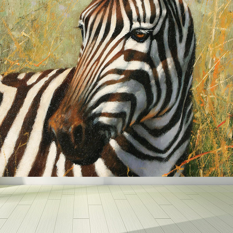 Contemporary Africa Zebra Mural Decal Pastel Color Natural Animals Wall Covering