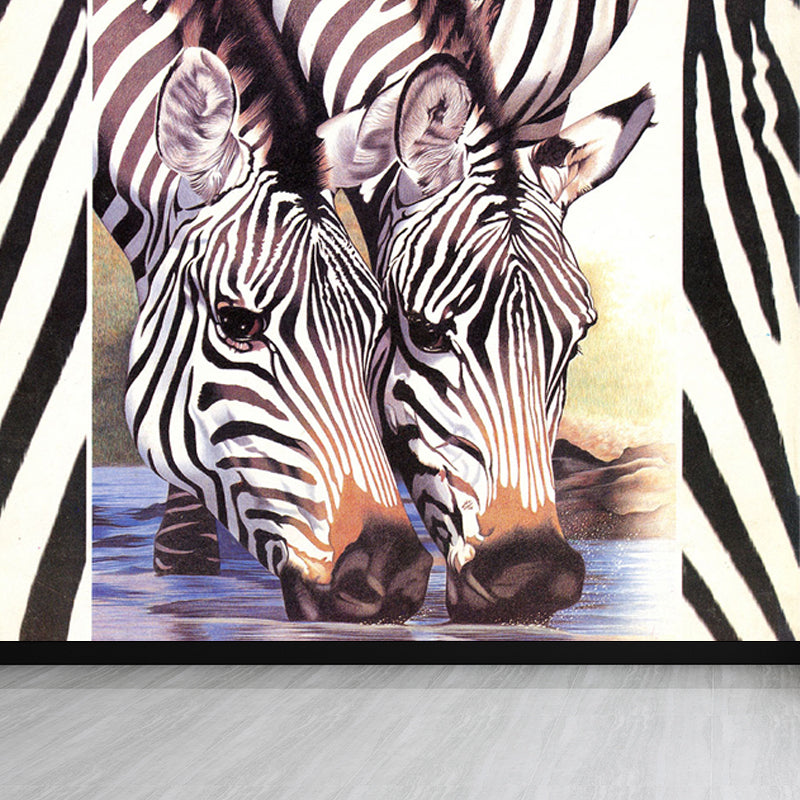 Contemporary Africa Zebra Mural Decal Pastel Color Natural Animals Wall Covering