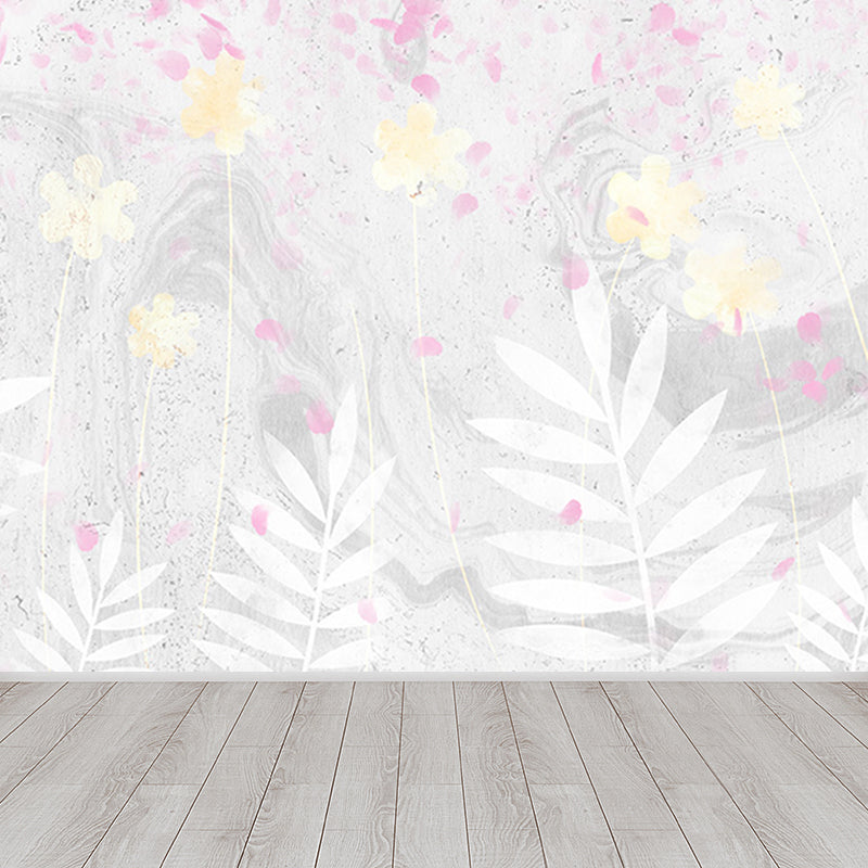 Light Color Flower Blossom Mural Moisture Resistant Modern Living Room Wall Covering