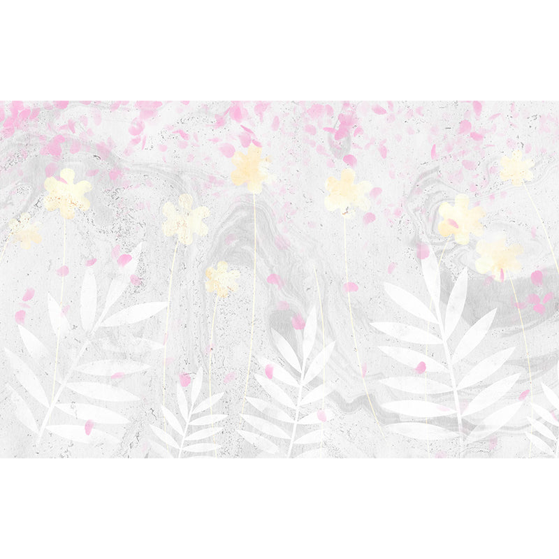 Light Color Flower Blossom Mural Moisture Resistant Modern Living Room Wall Covering