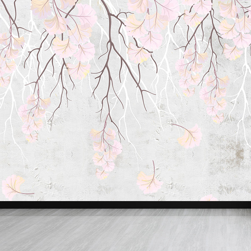 Light Color Flower Blossom Mural Moisture Resistant Modern Living Room Wall Covering