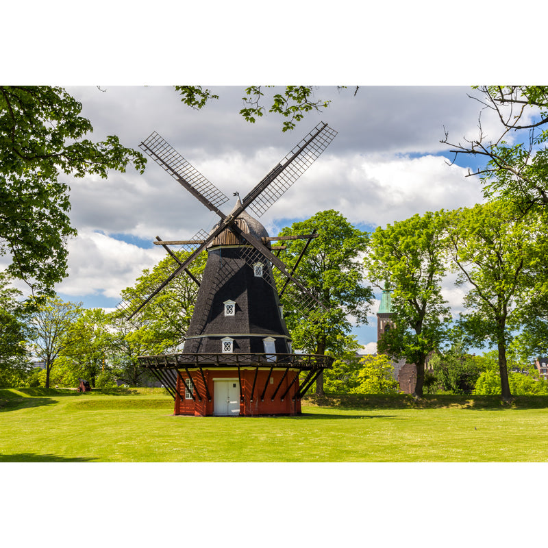 European Windmill Mural Wallpaper for Dining Room Summer Wall Decor, Custom Printed