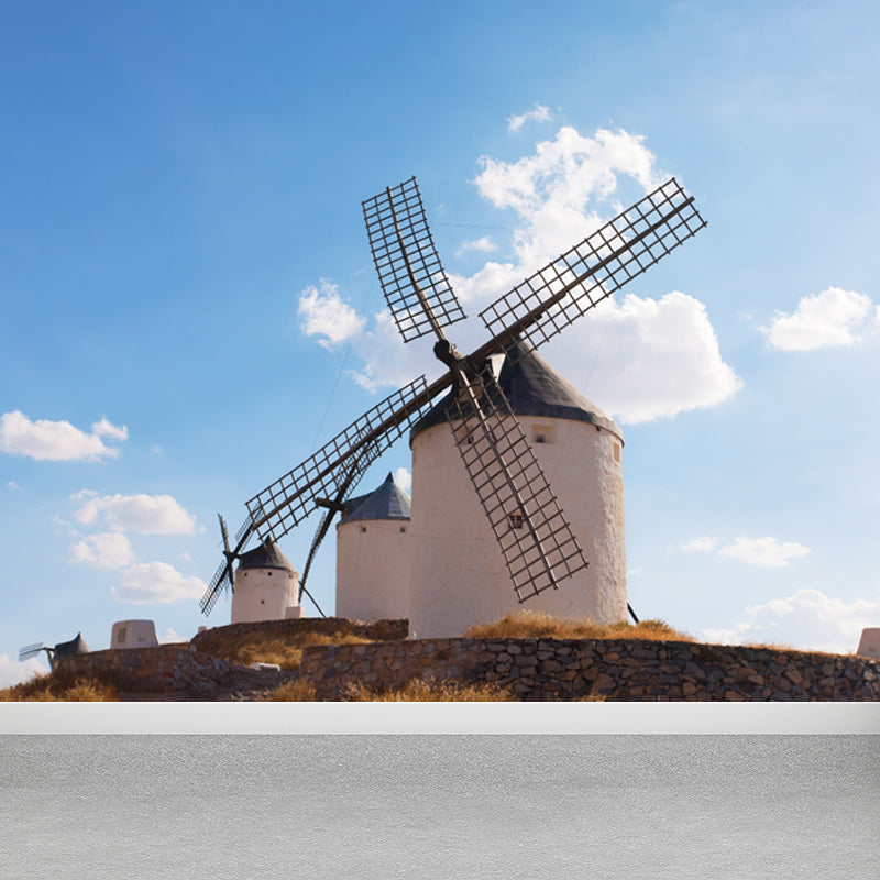 European Windmill Mural Wallpaper for Dining Room Summer Wall Decor, Custom Printed