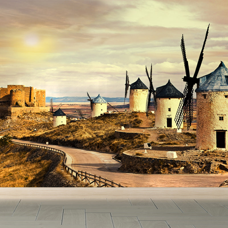 European Windmill Mural Wallpaper for Dining Room Summer Wall Decor, Custom Printed