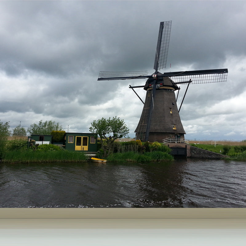 European Windmill Mural Wallpaper for Dining Room Summer Wall Decor, Custom Printed