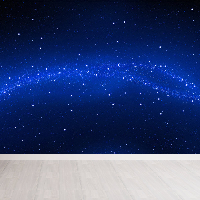Modern Starry Night Scene Mural Wallpaper Blue Astronomical Landscape Wall Covering