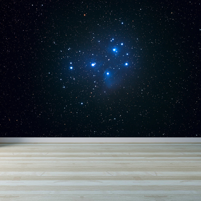 Modern Starry Night Scene Mural Wallpaper Blue Astronomical Landscape Wall Covering