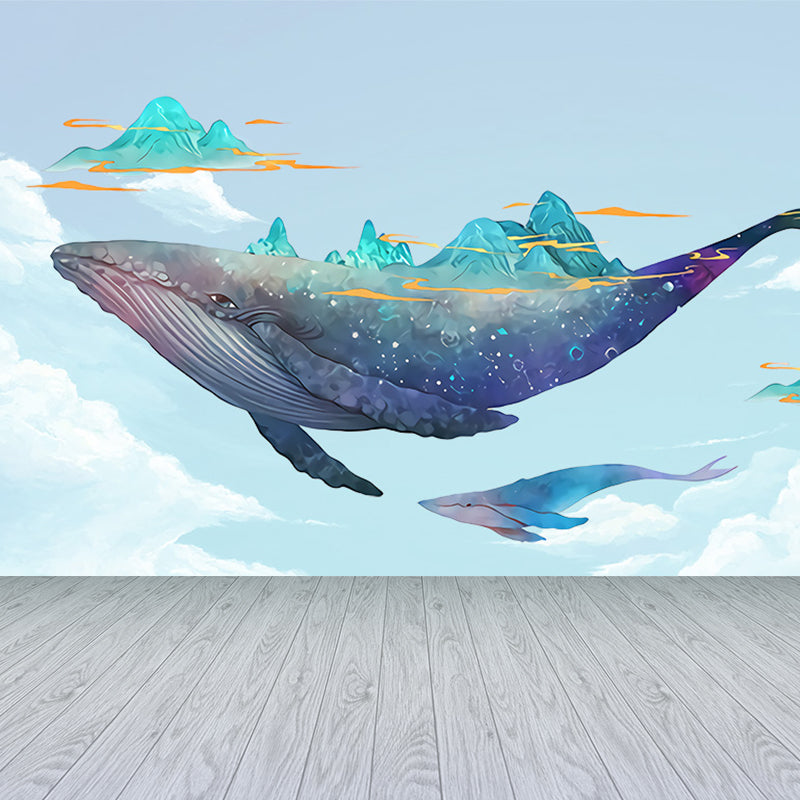 Kid's Style Great Whale Mural Decal Light Color Waterproofing Wall Decor for Childrens Room