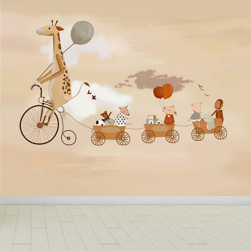 Customised Illustration Kid's Style Mural Wallpaper with Cartoon Animals in Light Color