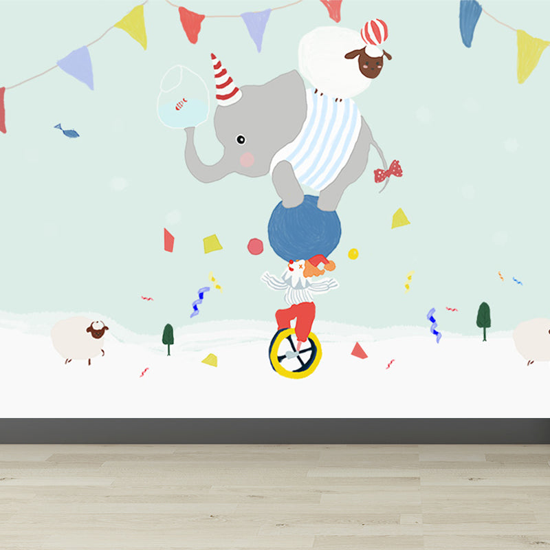 Interesting Cartoon Animals Mural Decal for Kids Bedroom, Soft Color, Custom Size Available