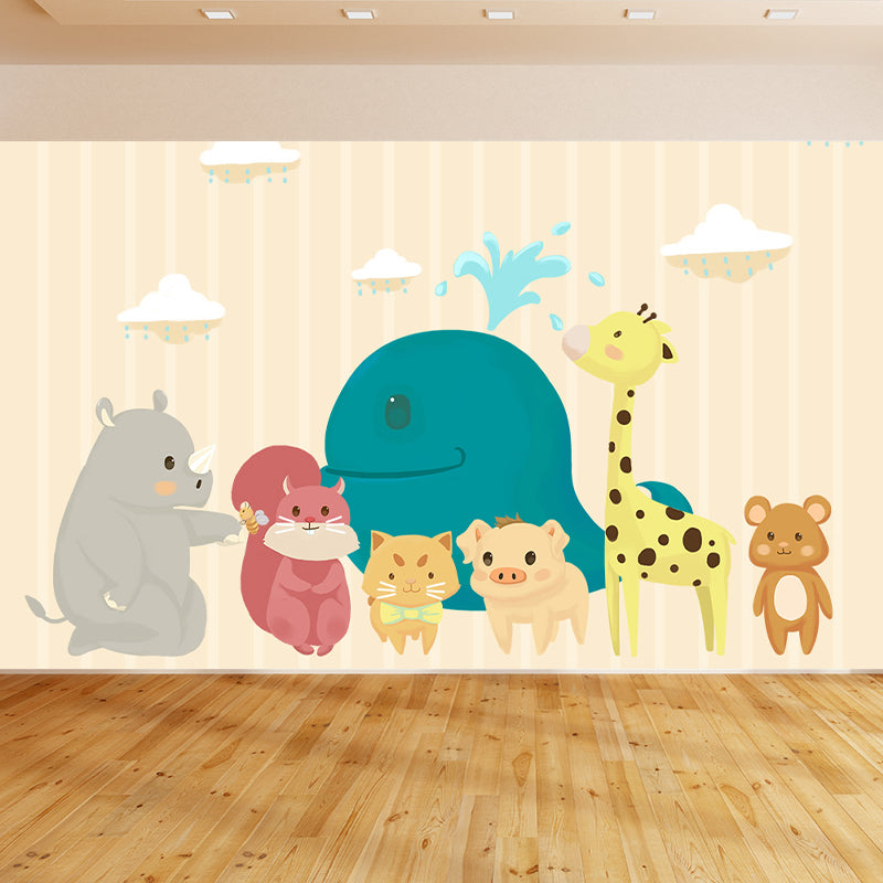 Interesting Cartoon Animals Mural Decal for Kids Bedroom, Soft Color, Custom Size Available