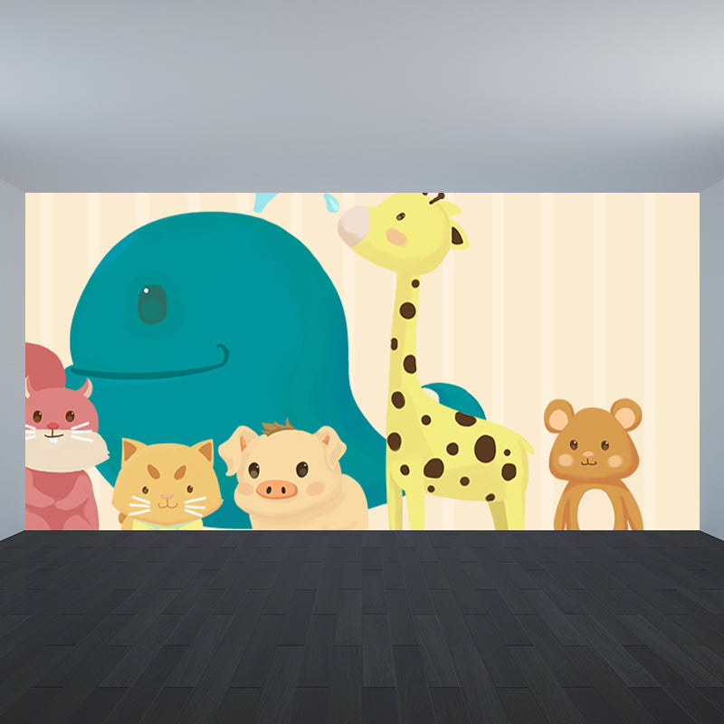 Interesting Cartoon Animals Mural Decal for Kids Bedroom, Soft Color, Custom Size Available