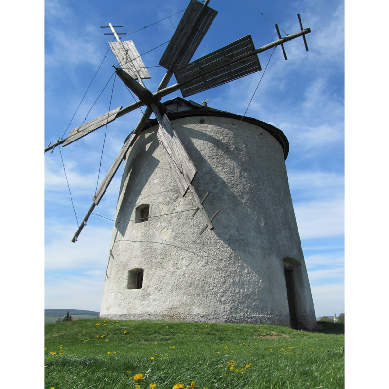 Giant Contemporary Wall Mural in Blue Windmill and Sky Scene Wall Decor, Custom Printed