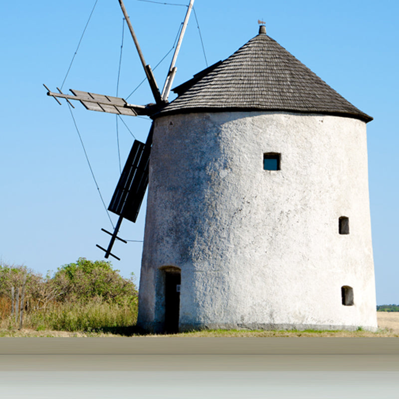 Giant Contemporary Wall Mural in Blue Windmill and Sky Scene Wall Decor, Custom Printed