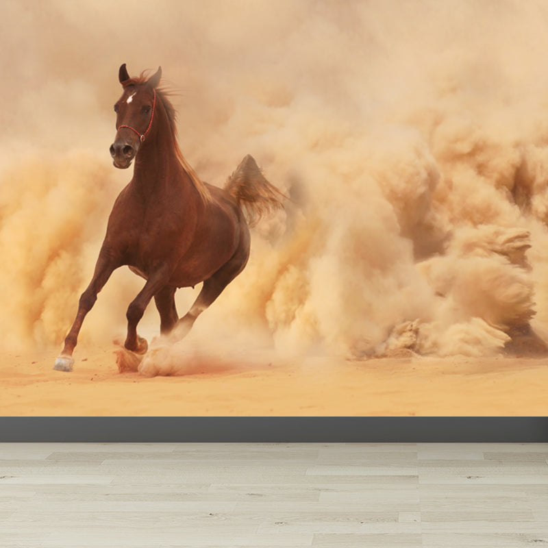 Photography Running Horse Wall Mural for Dining Room, Brown, Custom Size Available