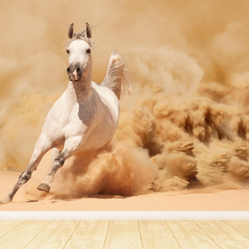 Photography Running Horse Wall Mural for Dining Room, Brown, Custom Size Available