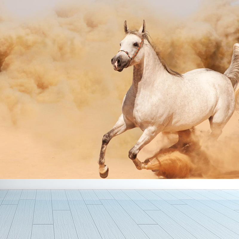 Photography Running Horse Wall Mural for Dining Room, Brown, Custom Size Available