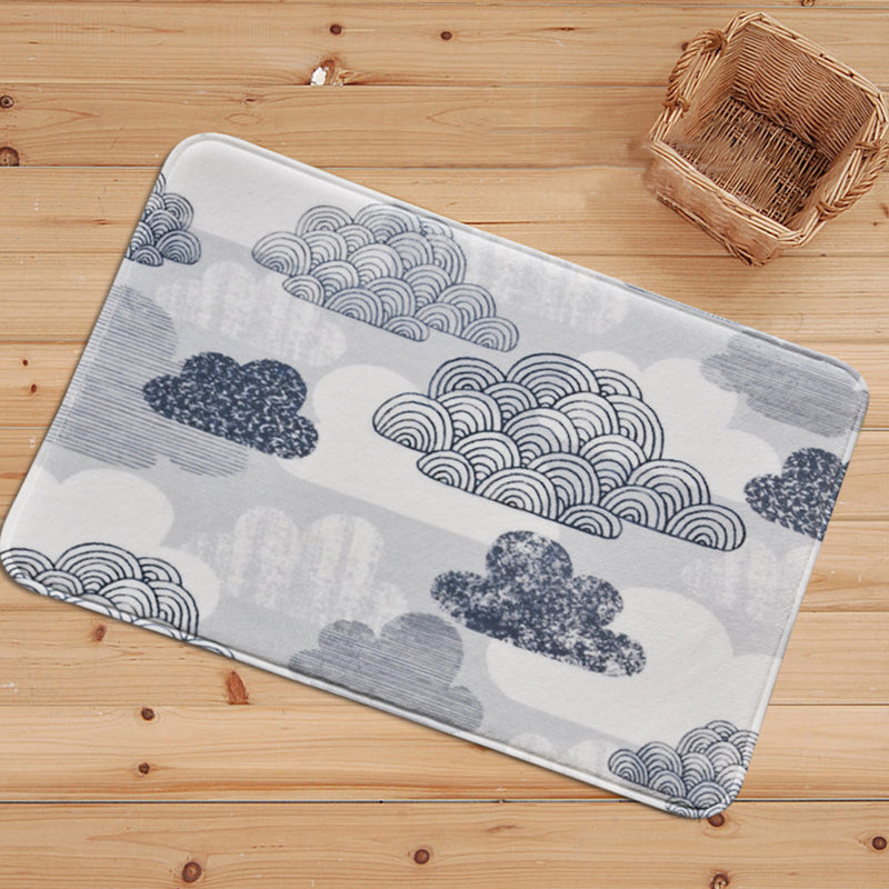 White and Grey Nursery Rug Kids Fairy Tales Cloud Rainy Pattern Area Rug Polyester Machine Washable Carpet