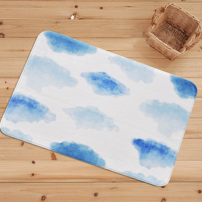 White and Grey Nursery Rug Kids Fairy Tales Cloud Rainy Pattern Area Rug Polyester Machine Washable Carpet