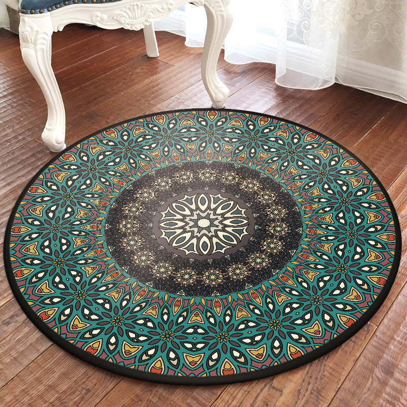 Green and Yellow Bedroom Rug Moroccan Floral Pattern Area Rug Polyester Pet Friendly Washable Carpet