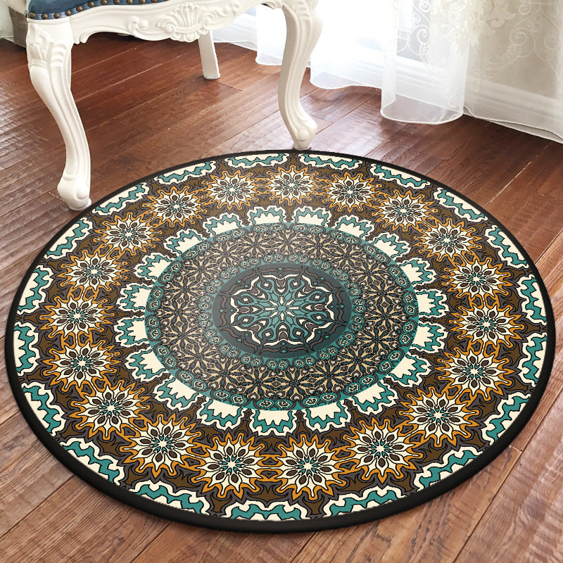 Green and Yellow Bedroom Rug Moroccan Floral Pattern Area Rug Polyester Pet Friendly Washable Carpet