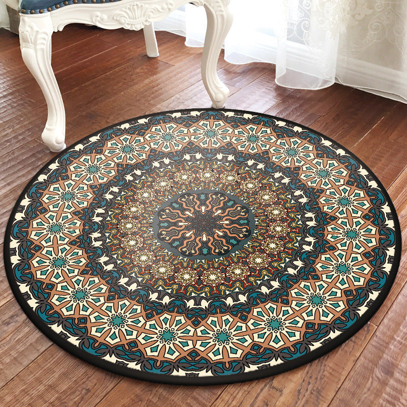 Green and Yellow Bedroom Rug Moroccan Floral Pattern Area Rug Polyester Pet Friendly Washable Carpet