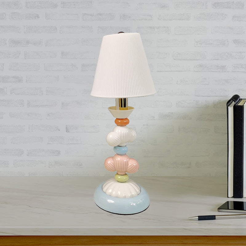 Fabric Conical Reading Book Light Kids 1-Light Table Lamp with Round Ceramic Base in White