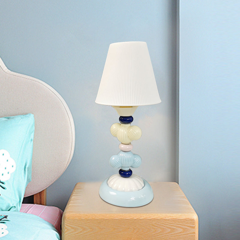 Fabric Conical Reading Book Light Kids 1-Light Table Lamp with Round Ceramic Base in White