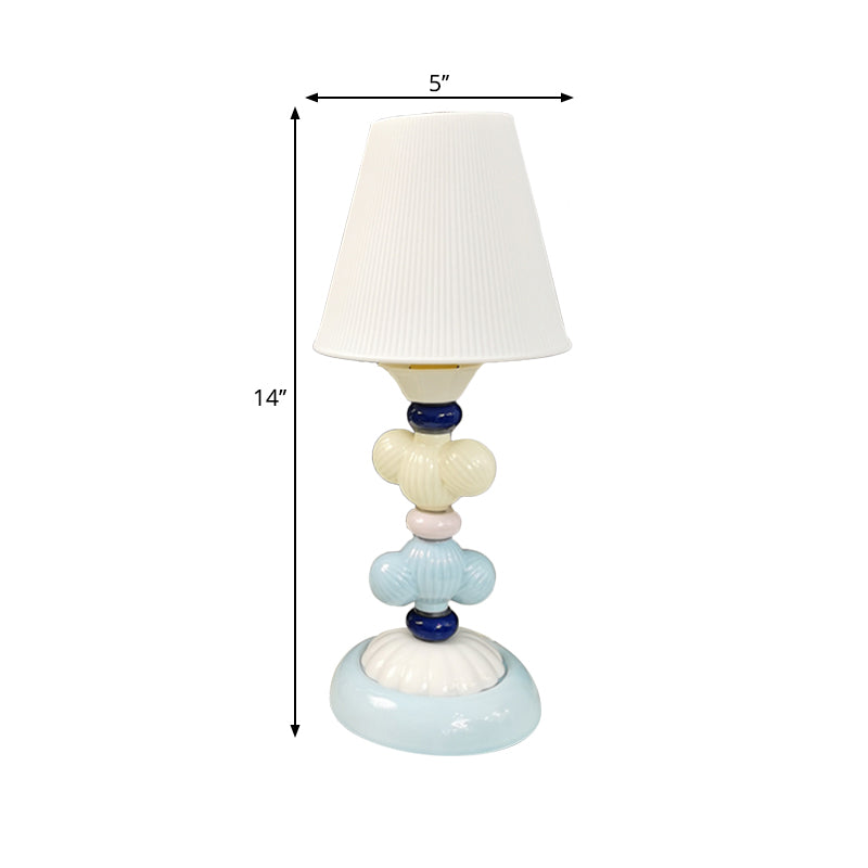 Fabric Conical Reading Book Light Kids 1-Light Table Lamp with Round Ceramic Base in White