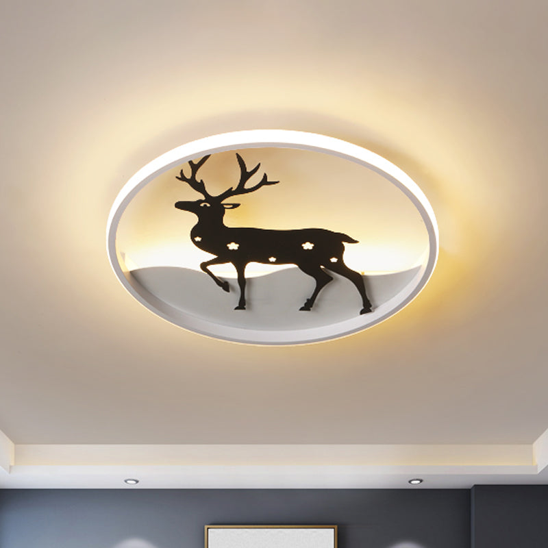 Deer Ceiling Light Fixture Cartoon Acrylic LED Black Flush Mount Lighting, Warm/White Light
